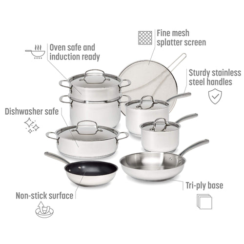 12-Piece Stainless Steel Cookware Set with Non Stick Frying Pan S602244