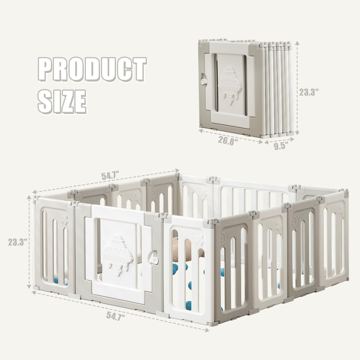 14 Panel Foldable Grey Baby Playpen X496