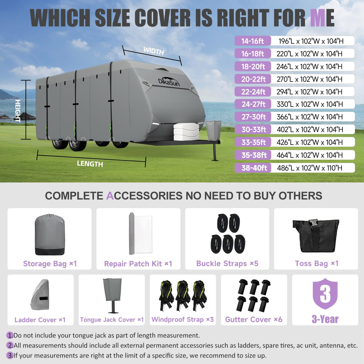 7 Layers Waterproof RV Cover Fits 35'- 38' Travel Trailer V920