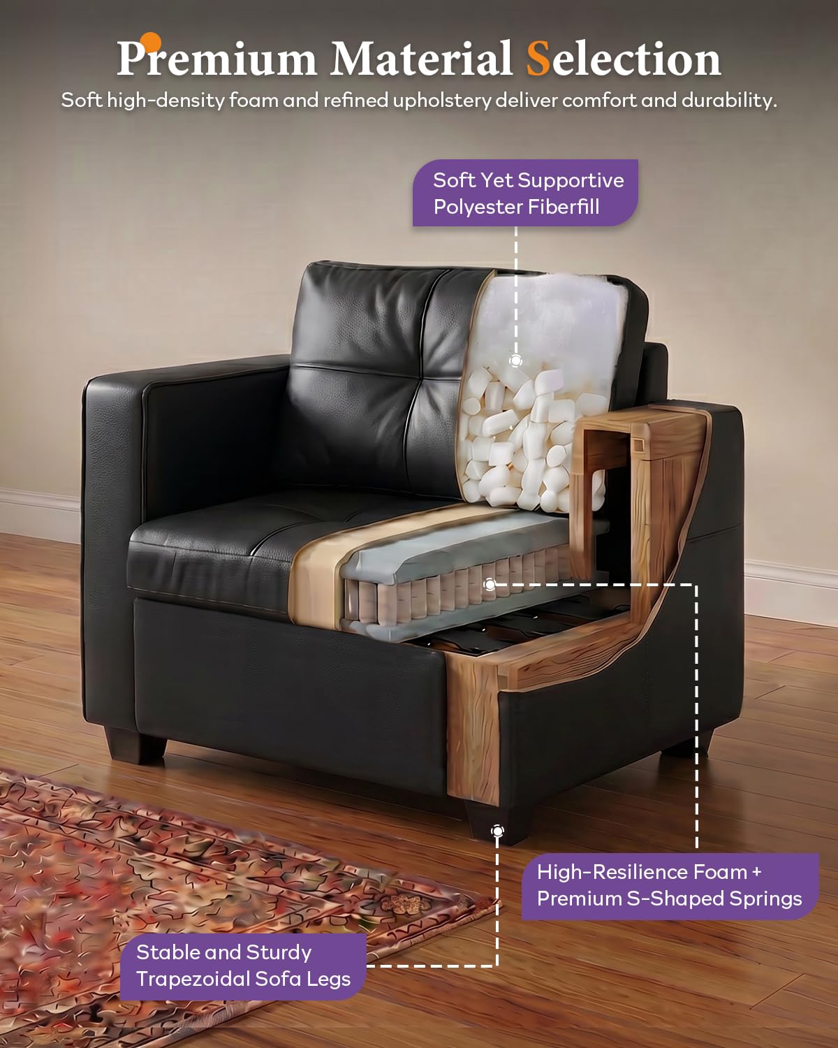 Black Faux Leather Oversized Tufted Accent Chair S6126