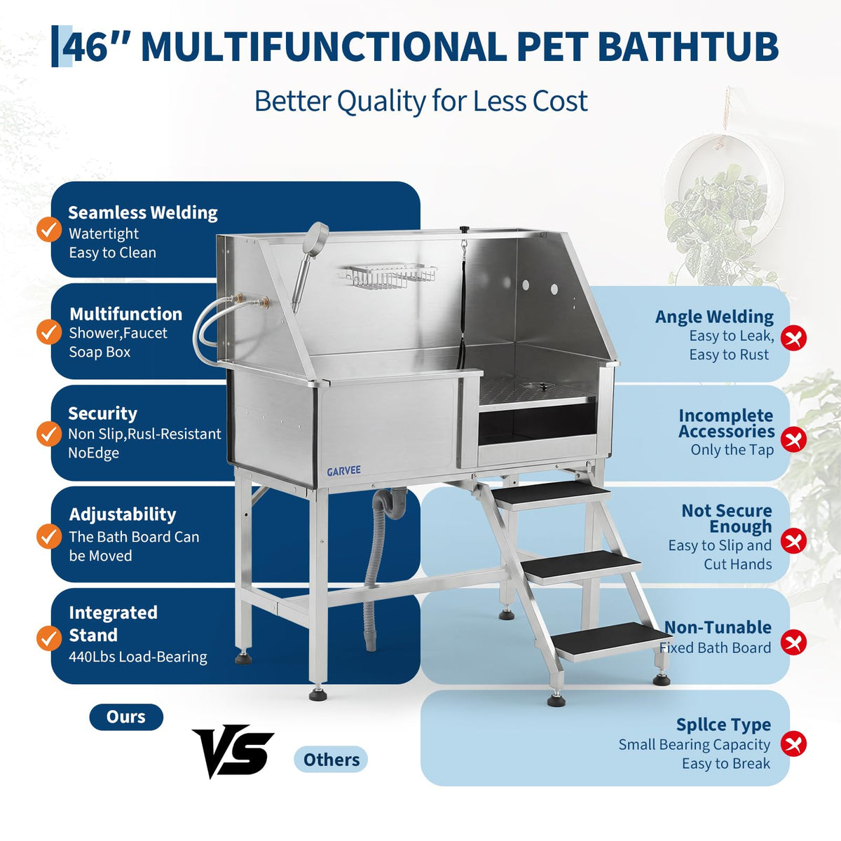 46 Inch Dog Washing Station with Walk-in Stair B593
