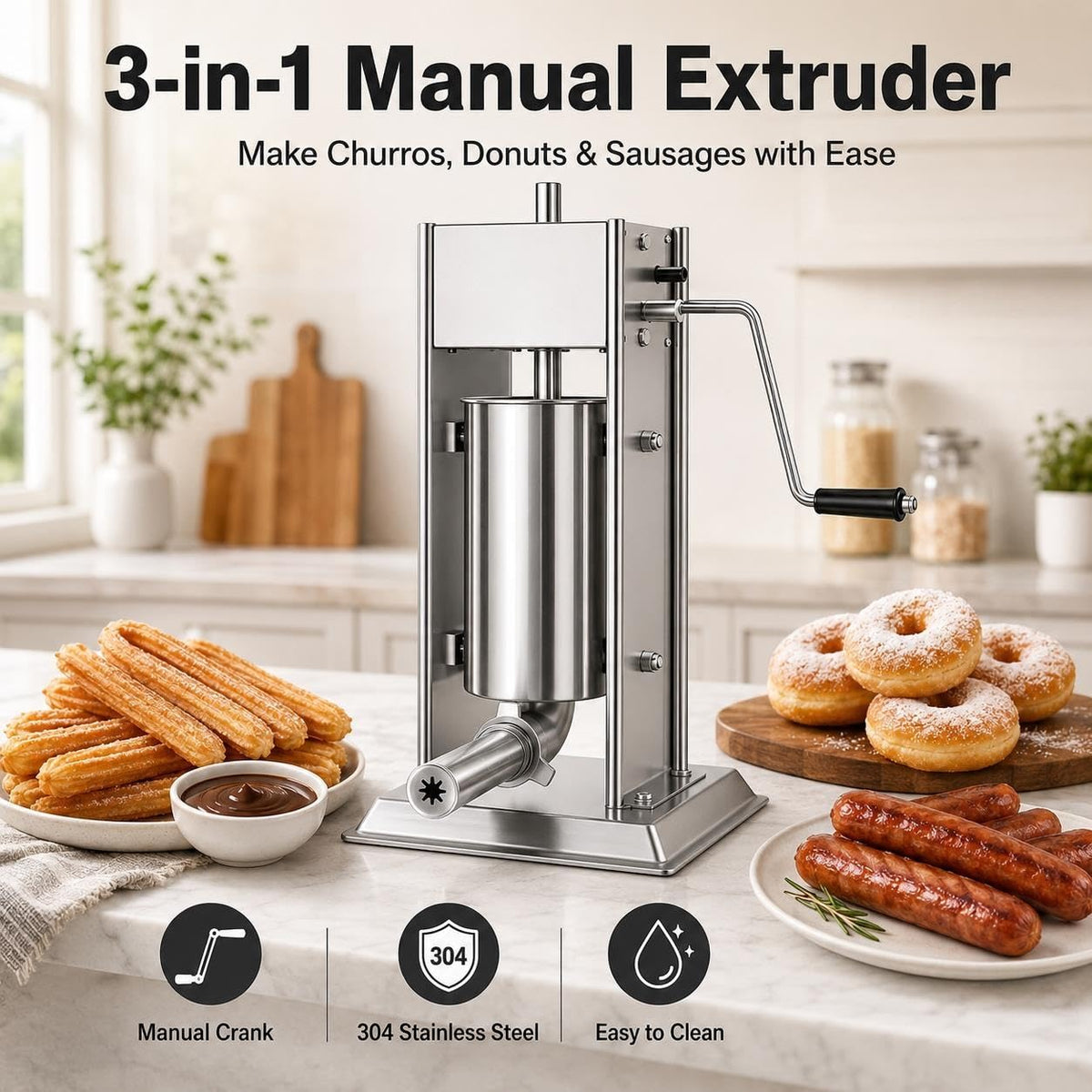 Manual Churro Maker & Sausage Filler, Stainless Steel C761