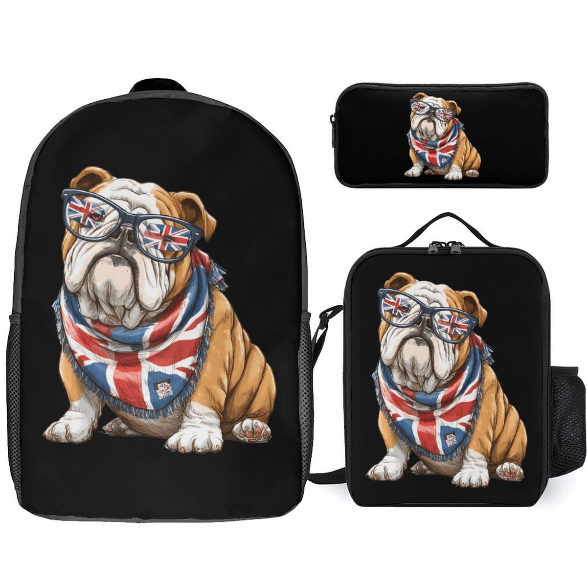 English Bulldog UK Flag Backpack with Lunch Box Pencil Case G906