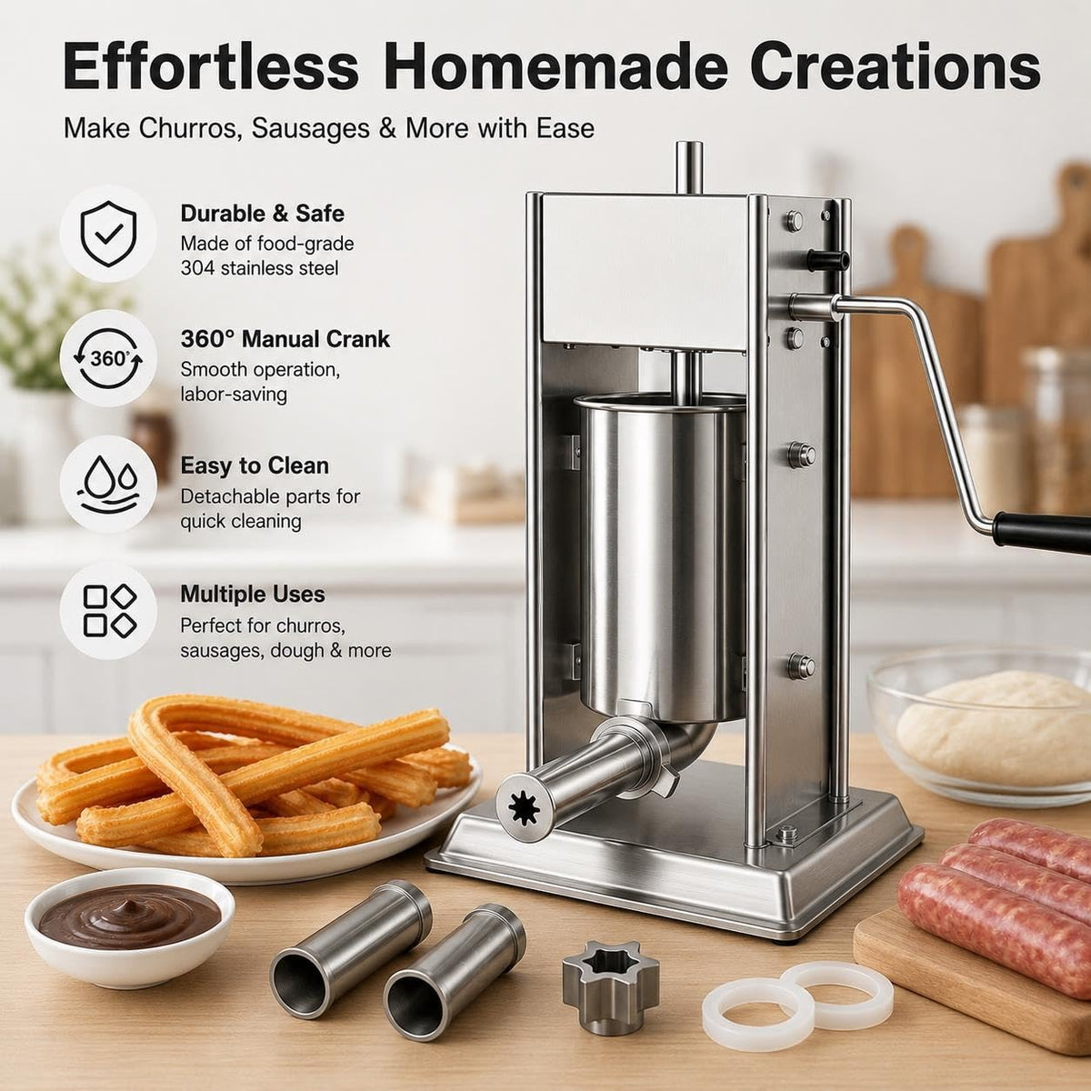 Manual Churro Maker & Sausage Filler, Stainless Steel C761