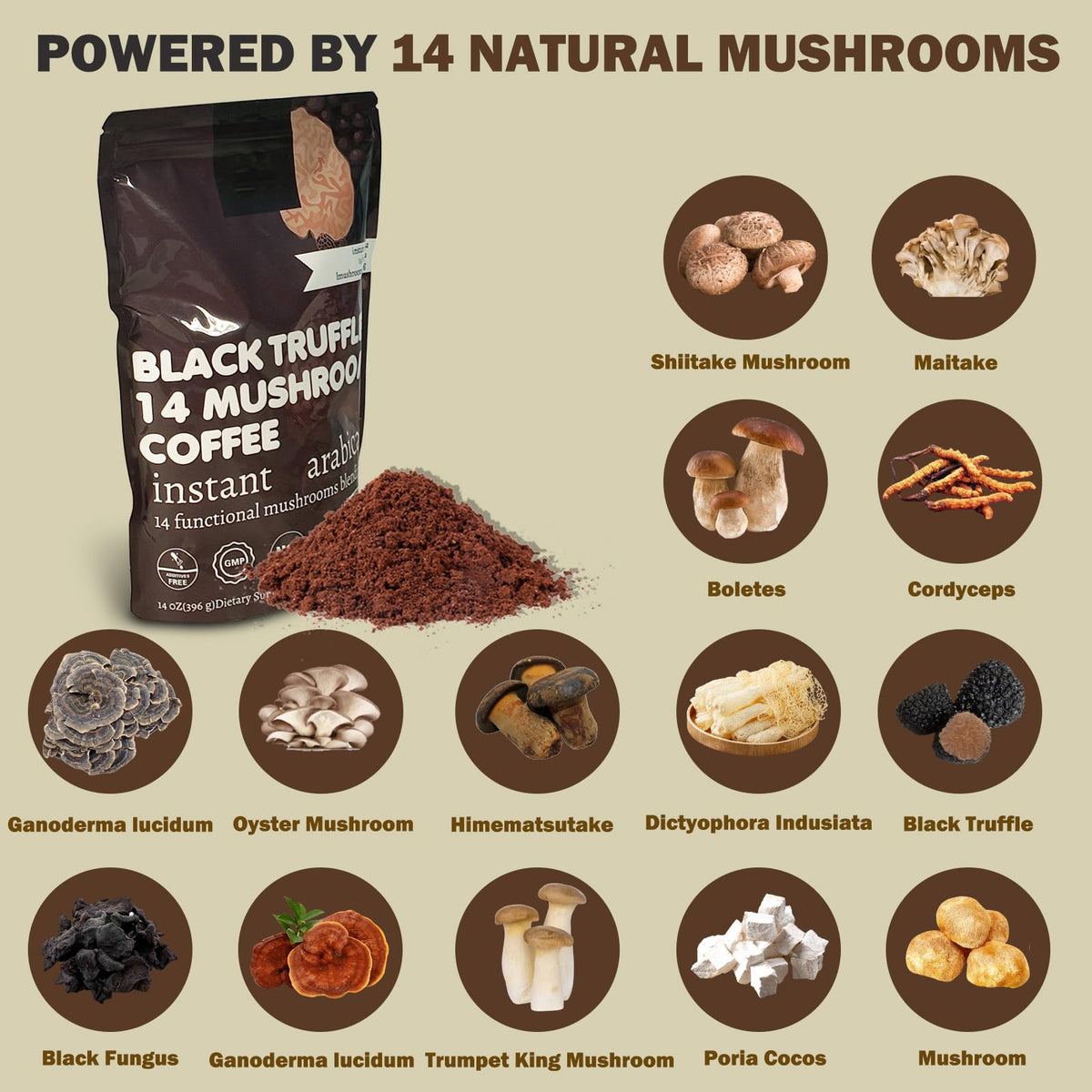 14 in 1 Mushroom Coffee Medium Roast Instant 396g X38100