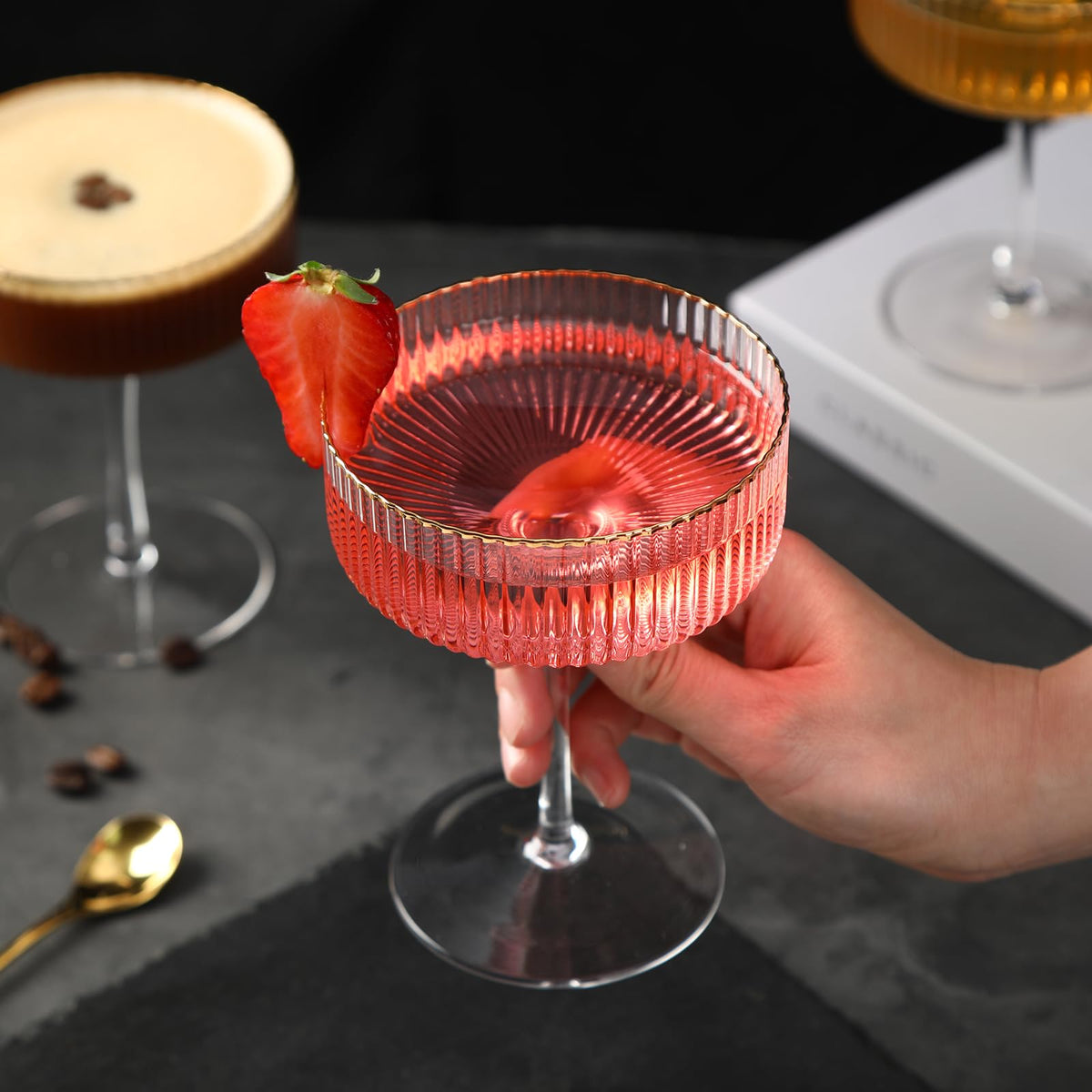 Coupe Glasses Set of 6, 10 oz Hand Blown Cocktail Glasses E814659