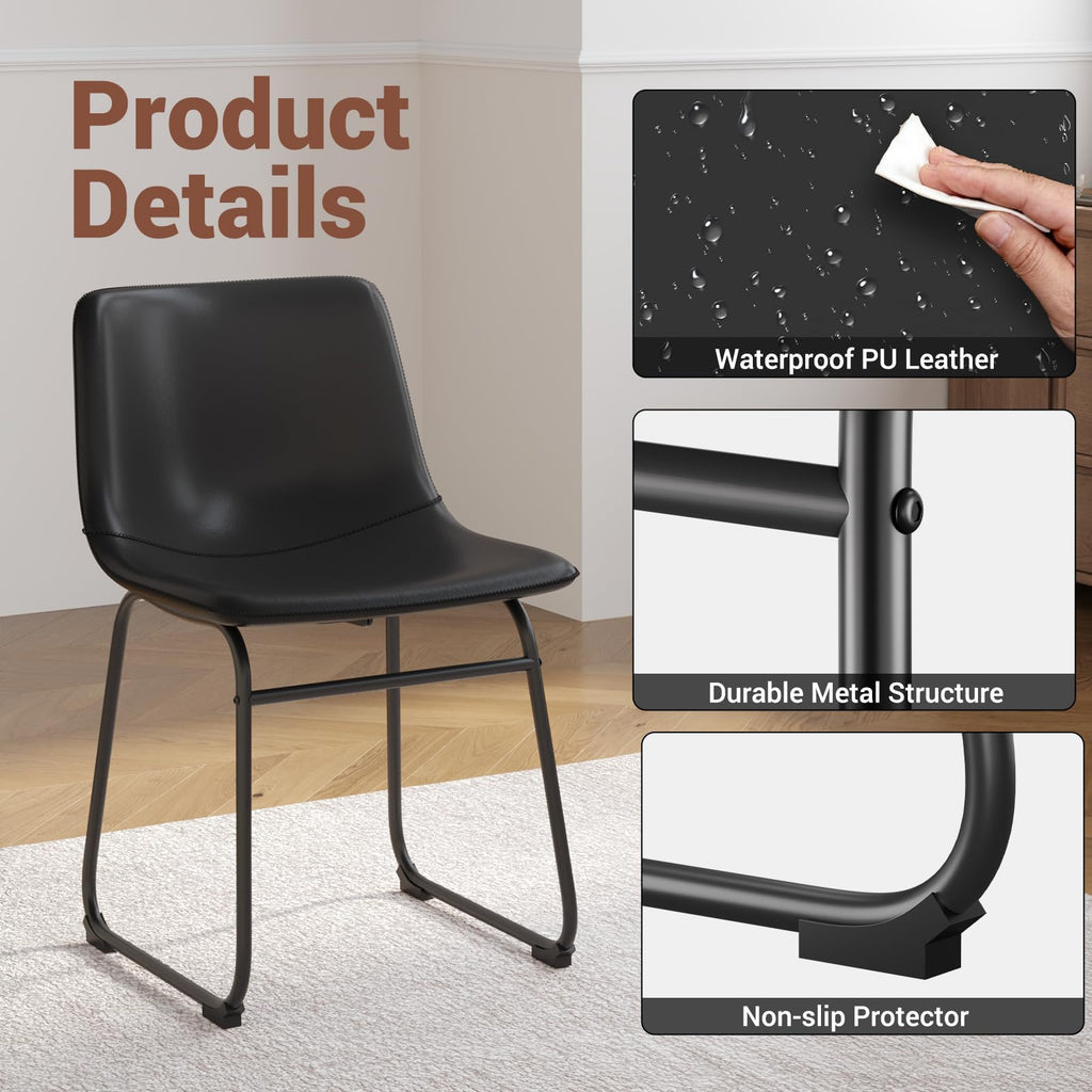 Black PU Leather Dining Chairs Set of 2 I7841