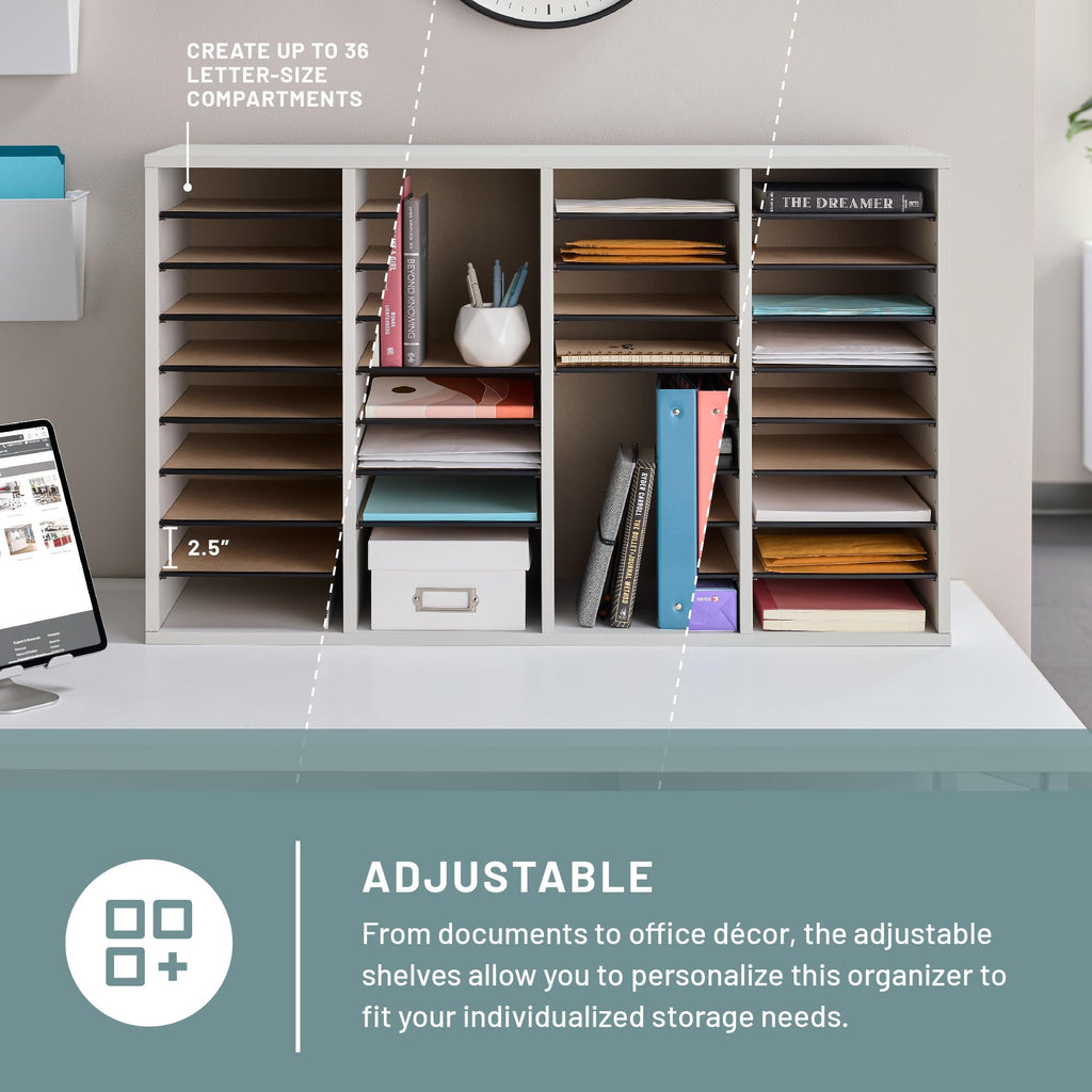 36 Compartments Wood Literature Organizer J69622