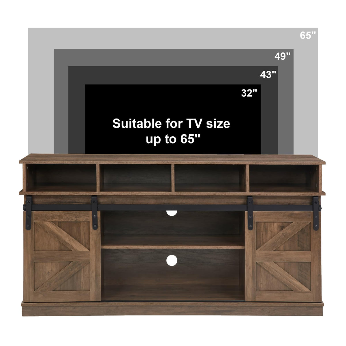 Farmhouse Wood TV Stand with Sliding Barn Doors N147814