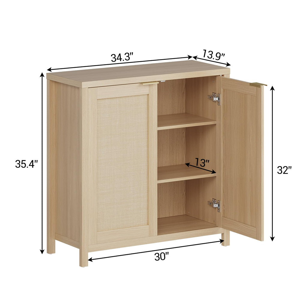 Light Oak Rattan Storage Cabinet with Adjustable Shelves P139