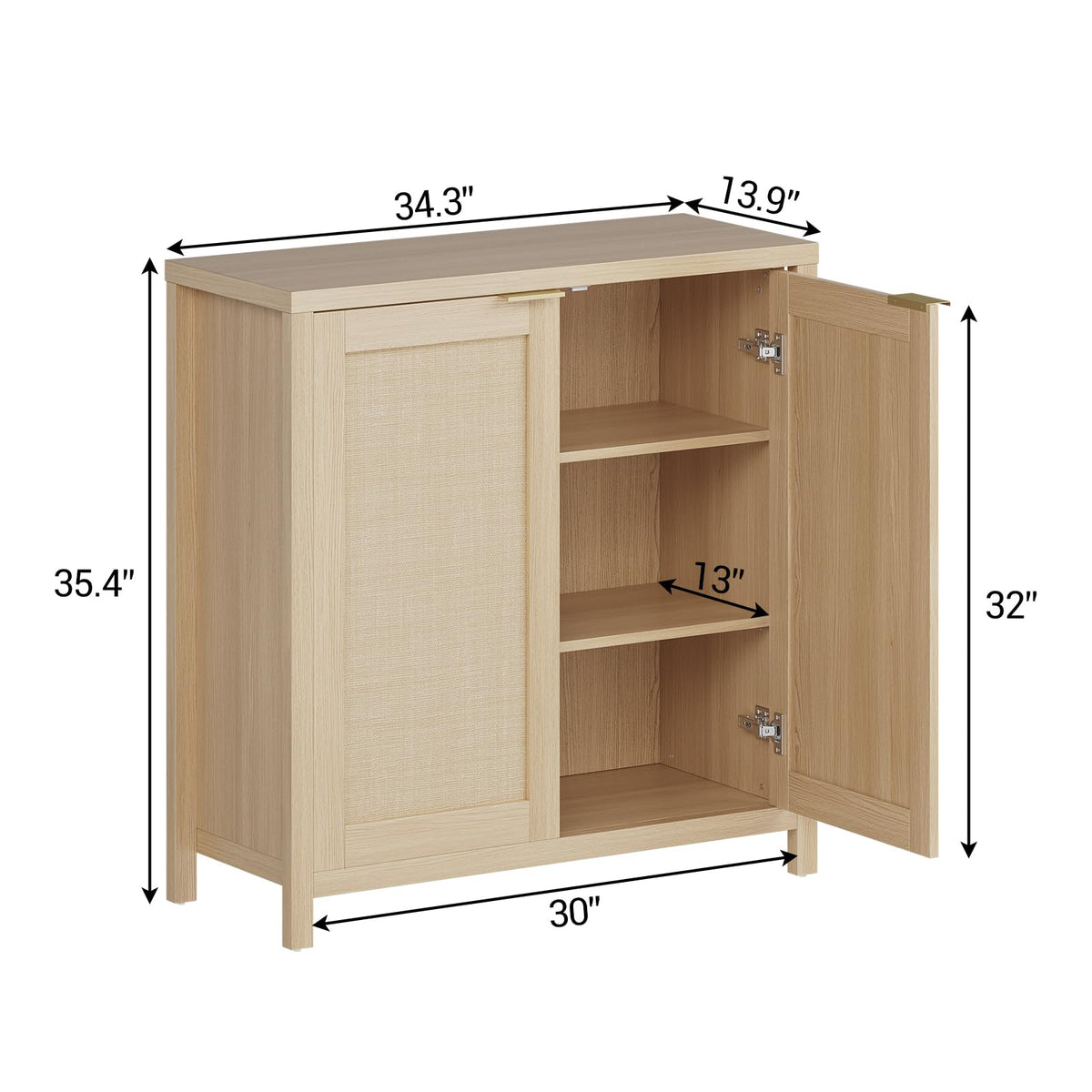 Light Oak Rattan Storage Cabinet with Adjustable Shelves P139