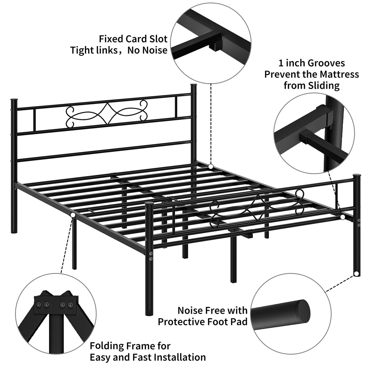 14" Full Size Metal Platform Bed Frame with Headboard J30937