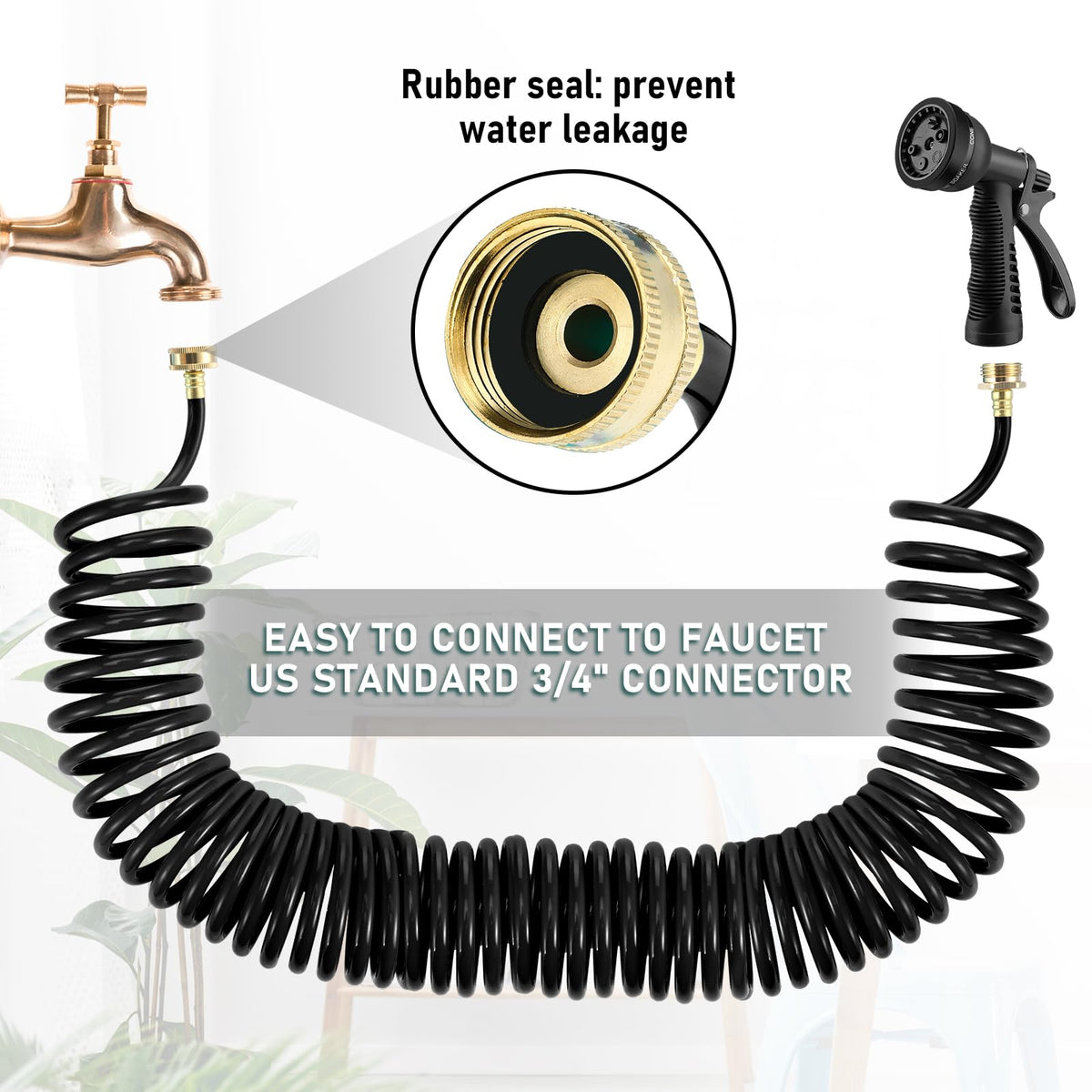 Expandable Coil Garden Hose 100 ft with Spray Nozzle M39082