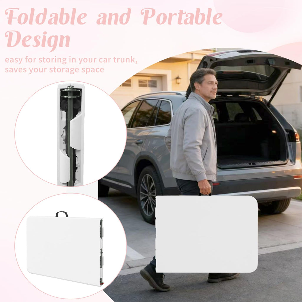 2 Pack 6 Feet Portable Folding Table White Plastic Q736