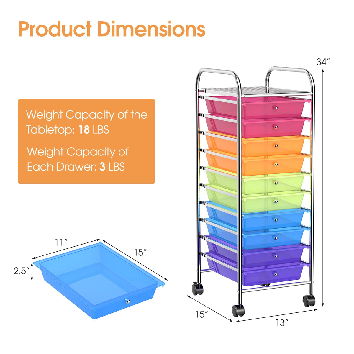 10 Drawer Rolling Storage Cart Organizer K2600