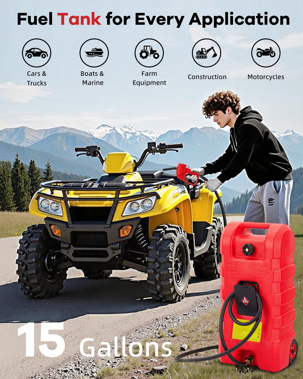 15 gal Red Portable Gas Can with Pump and Hose S263