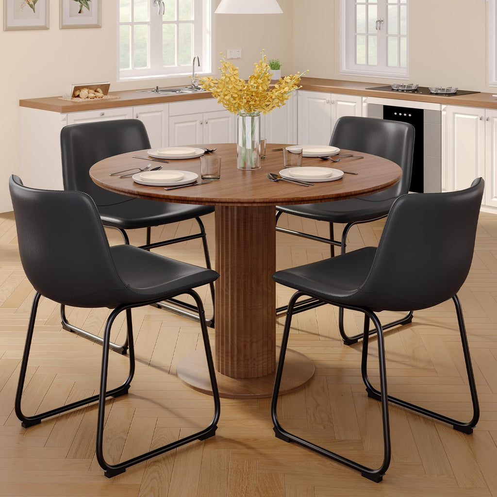 Black PU Leather Dining Chairs Set of 2 I7841