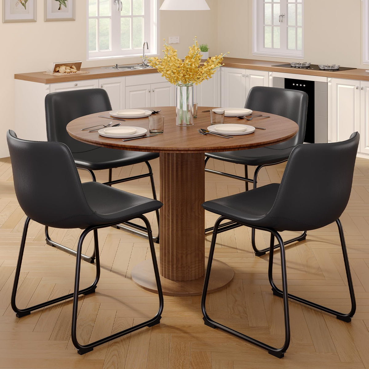 Black PU Leather Dining Chairs Set of 2 I7841