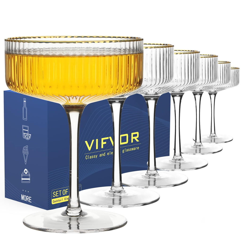 Coupe Glasses Set of 6, 10 oz Hand Blown Cocktail Glasses E814659