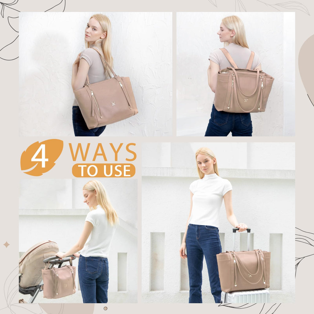 Leather Diaper Bag Backpack with Pacifier Case I894