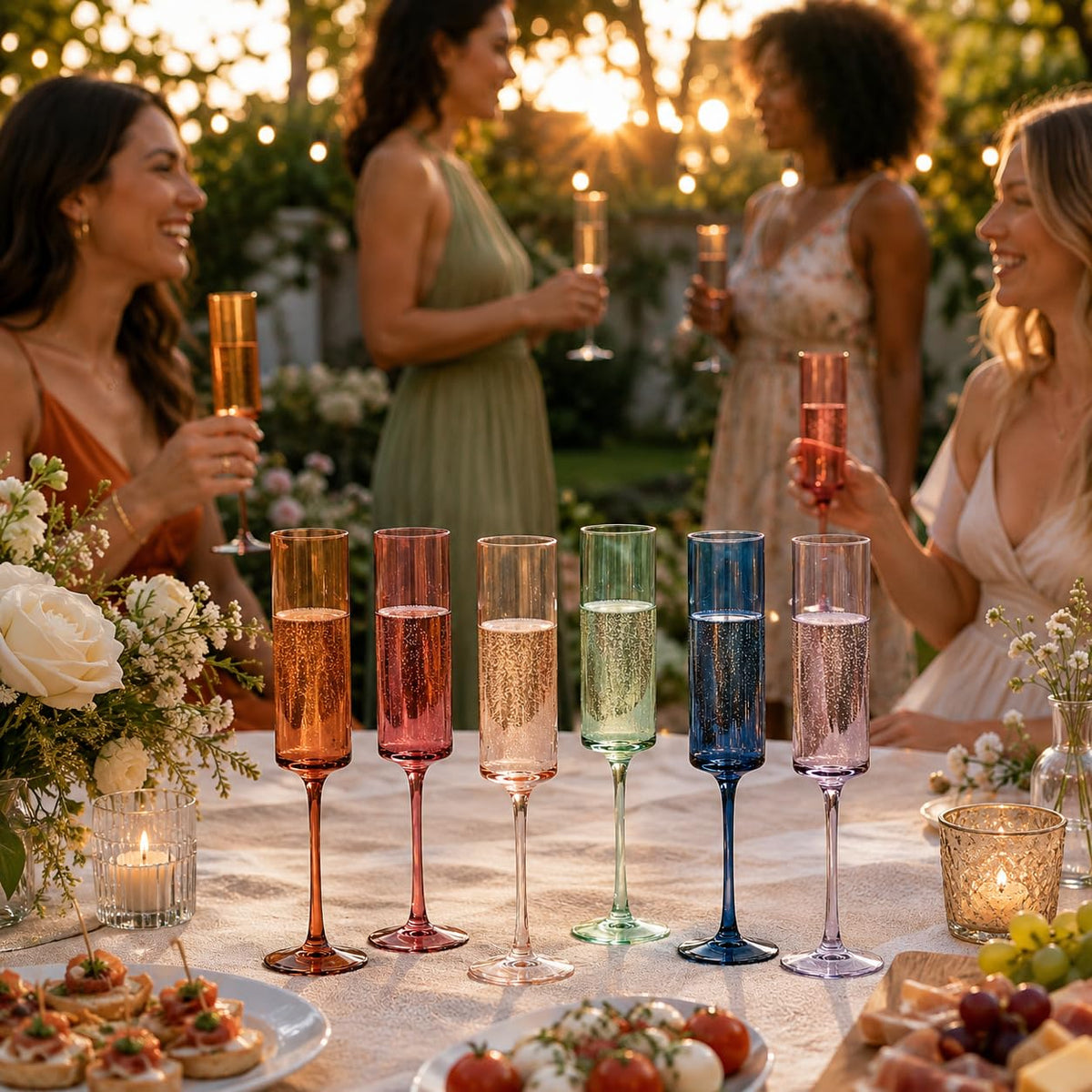 Colored Champagne Flute Stemmed Glasses Set of 6 6oz P4494