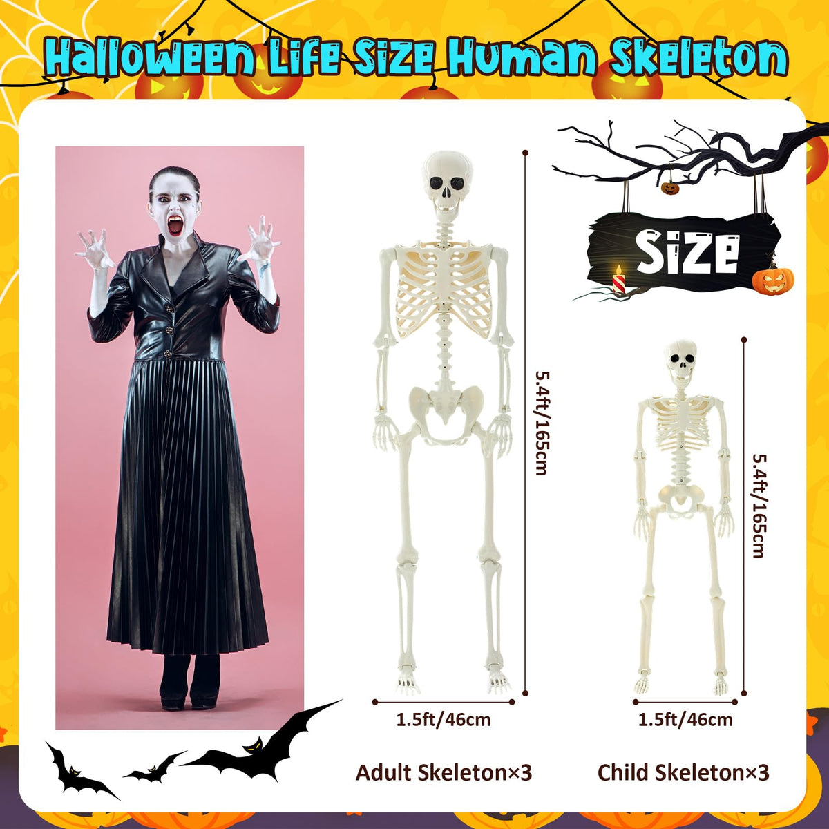 6 Pack Halloween Skeletons 3 5.4ft 3 3ft A505