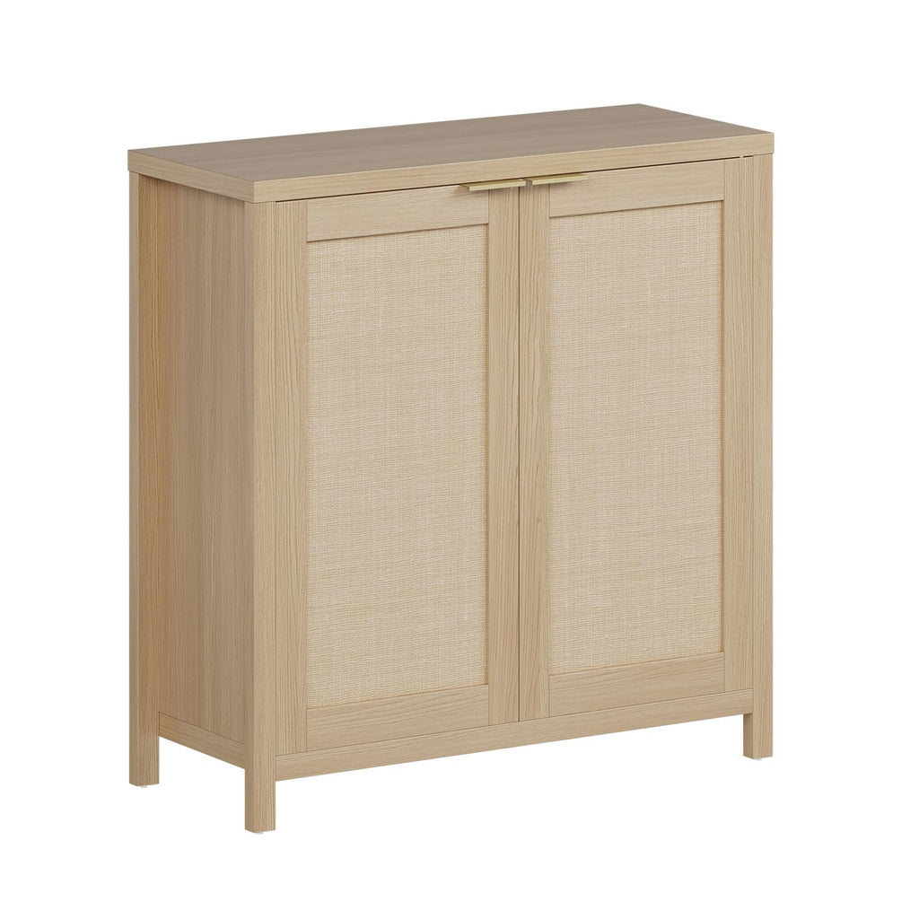 Light Oak Rattan Storage Cabinet with Adjustable Shelves P139