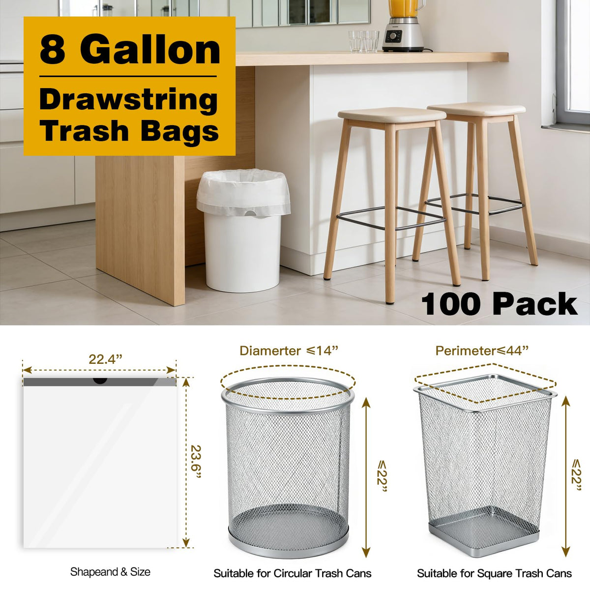 8 Gallon Drawstring Trash Bags D13968