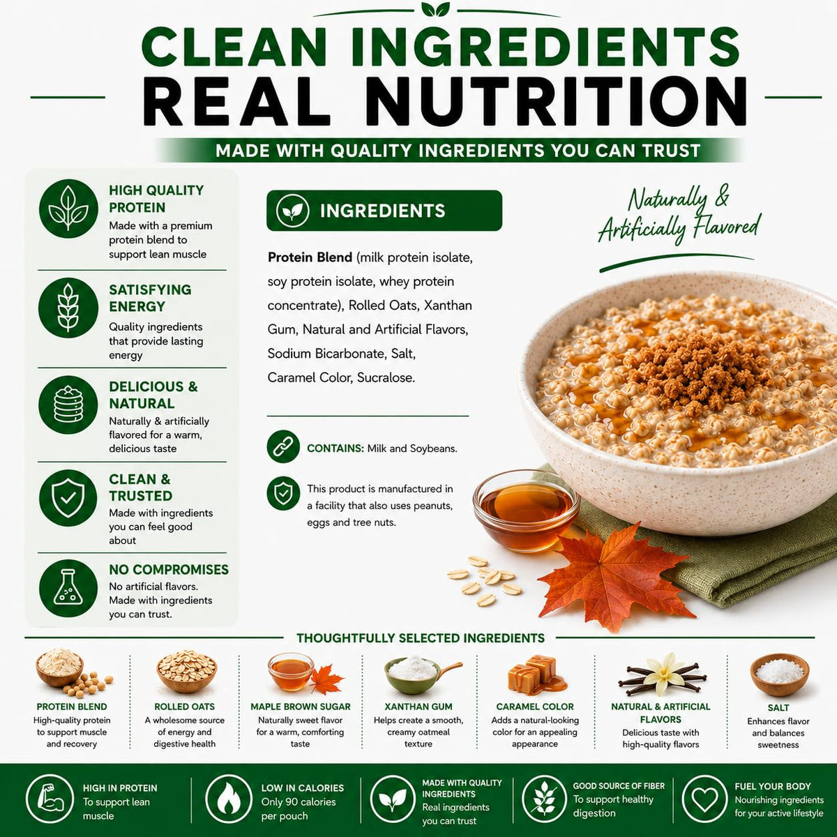 High Protein Instant Oatmeal Mix, 15g Protein, 7 Servings, Maple Brown Sugar V8629
