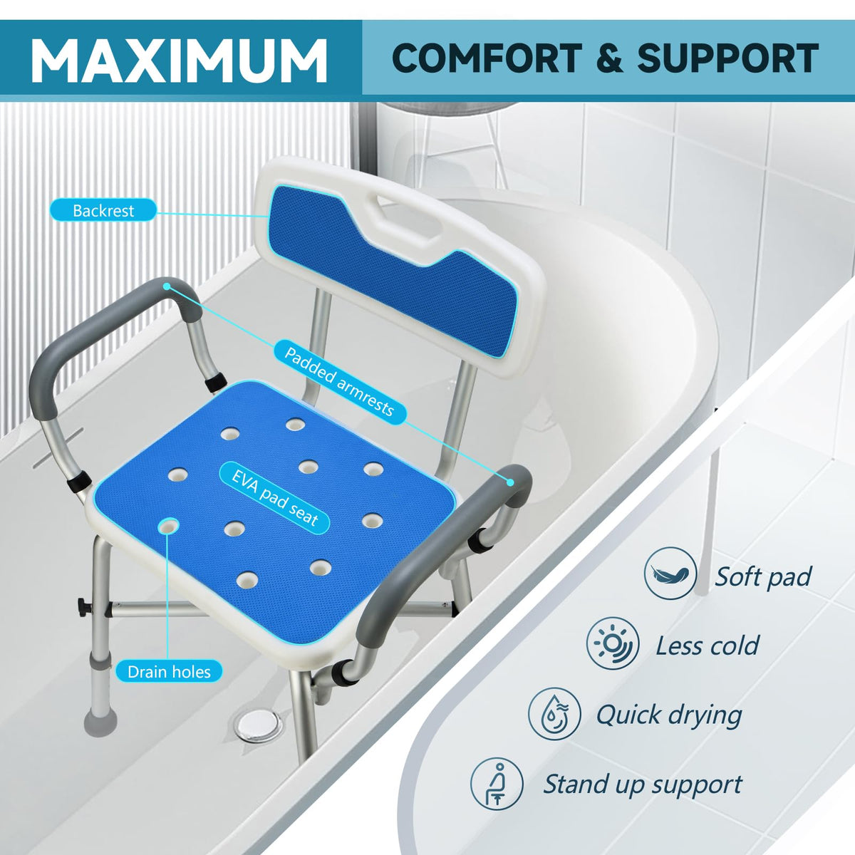 Adjustable Shower Chair with Arms and Back O236251
