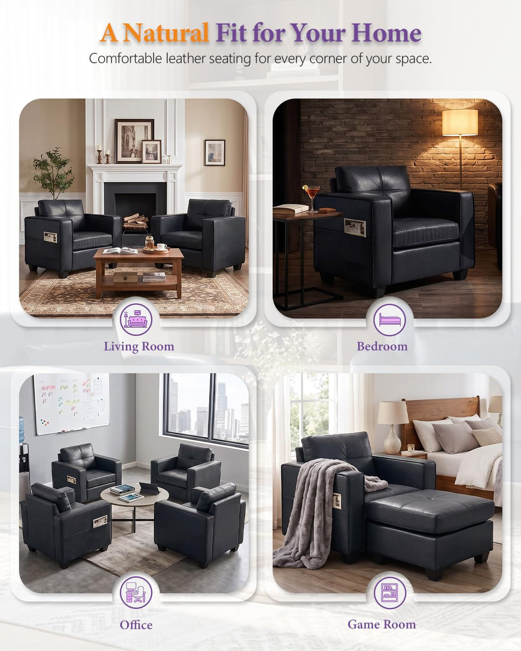 Black Faux Leather Oversized Tufted Accent Chair S6126