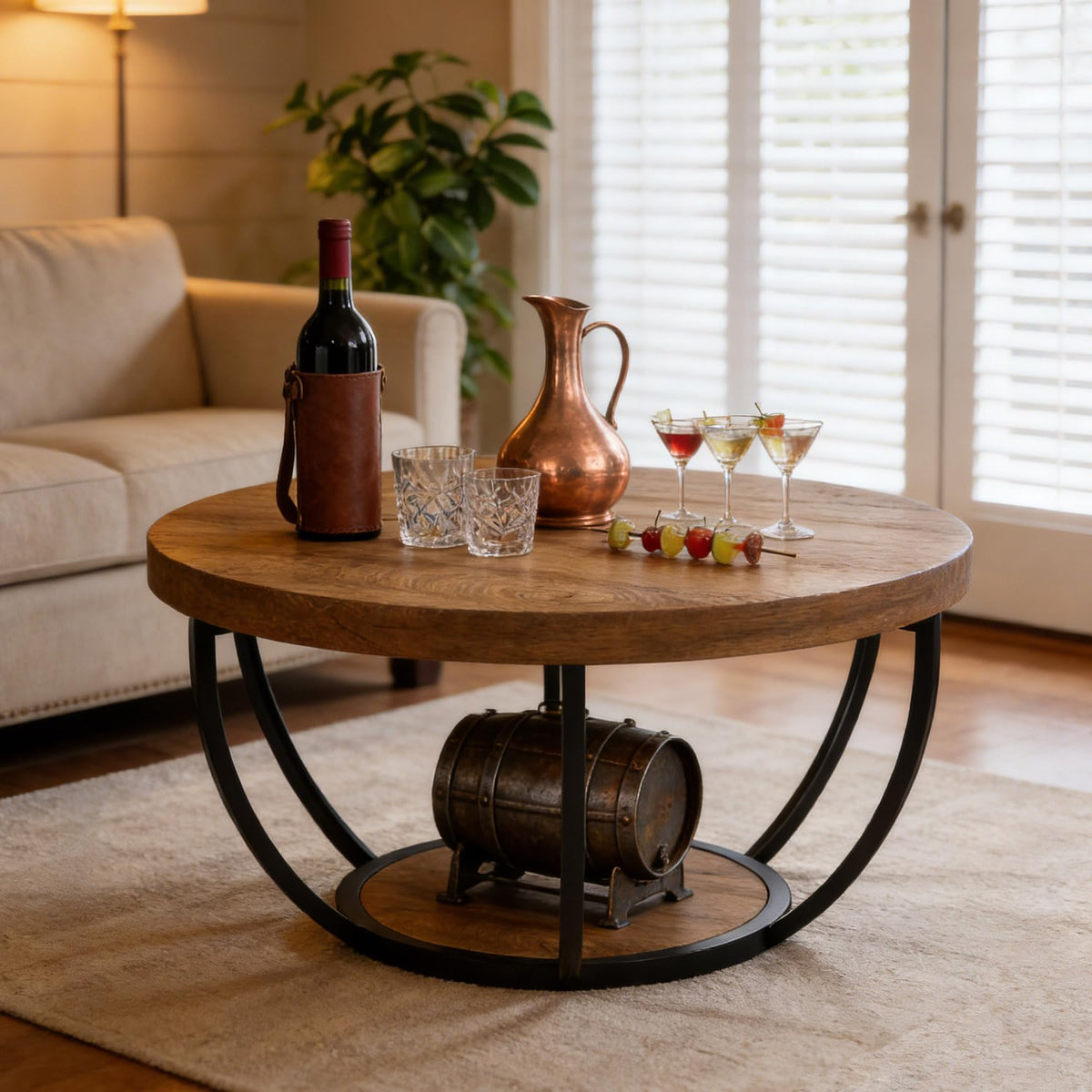 Round 2-Tier Wood Coffee Table with Storage R176495