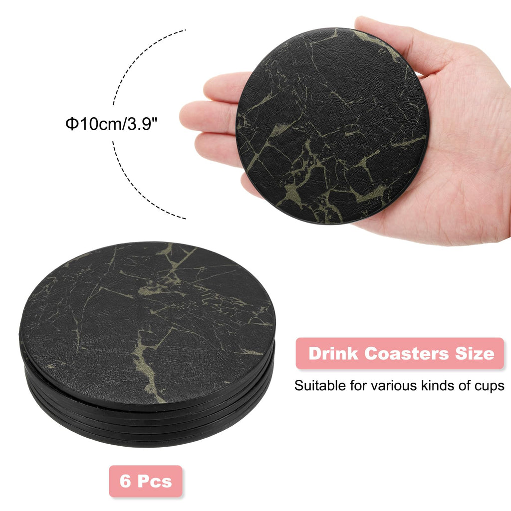 Round Drink Coasters Set of 6 Dual Sided Non-Slip Waterproof Leather M863