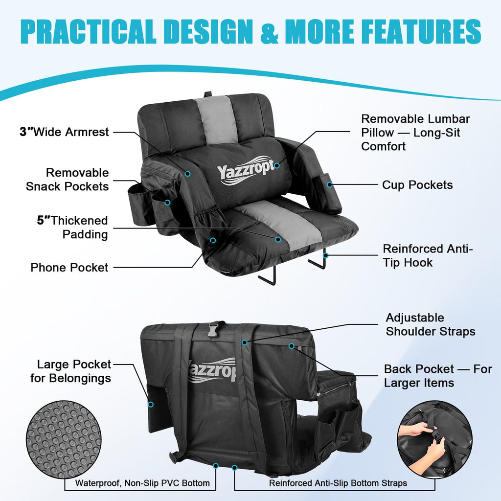 Wide Padded Stadium Seat with Back Support and Cup Holder X900