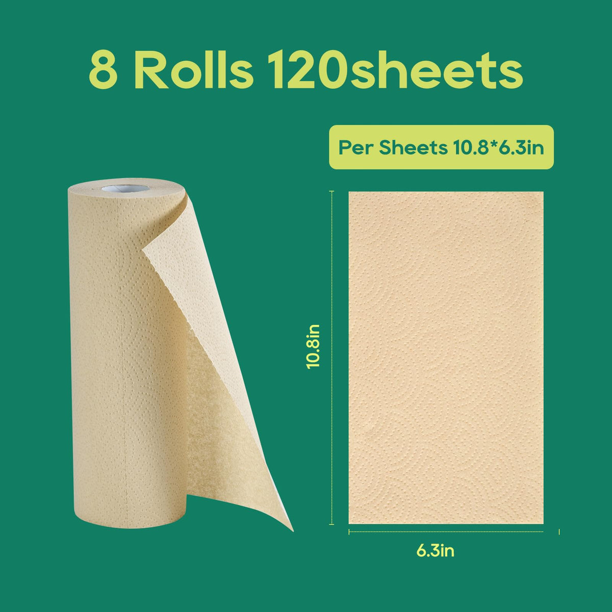 Bamboo Paper Towels, 8 Rolls, 2 Ply 120 Sheets Q1167