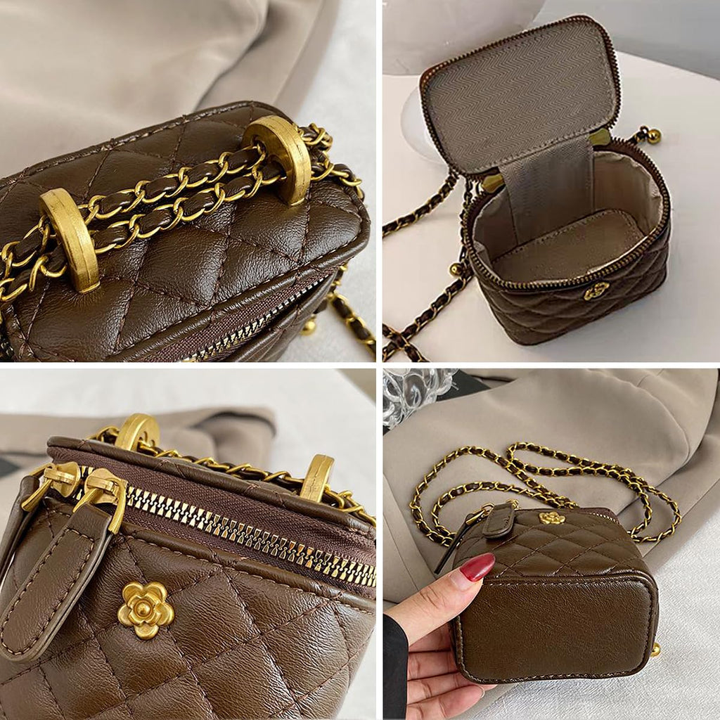 Quilted Leather Crossbody Bag with Chain Strap G13878