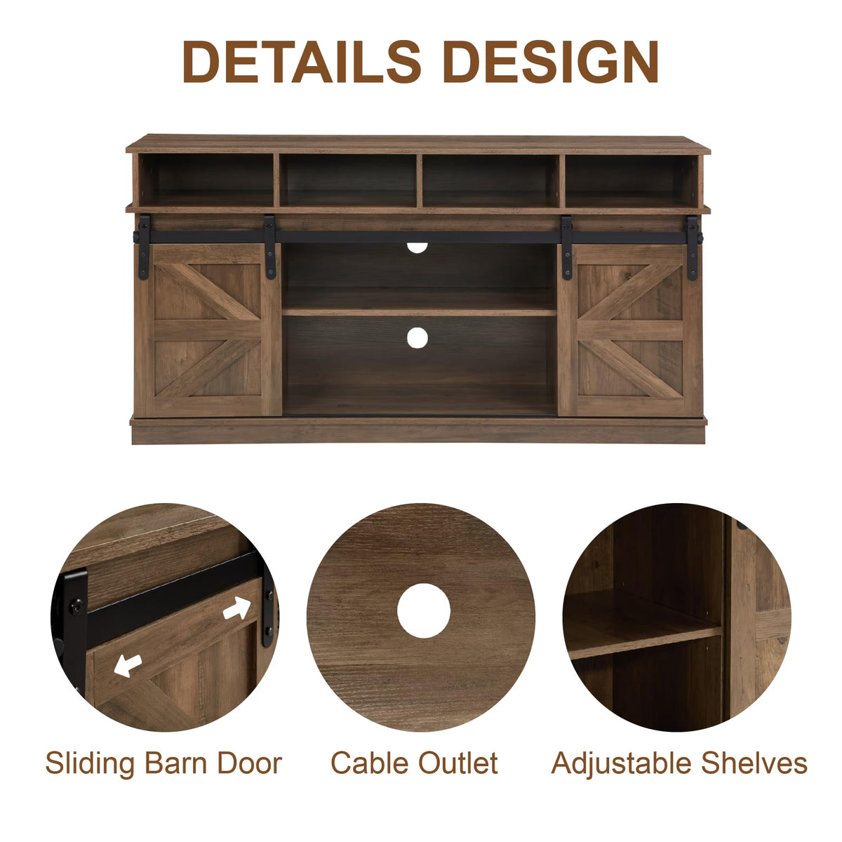 Farmhouse Wood TV Stand with Sliding Barn Doors N147814
