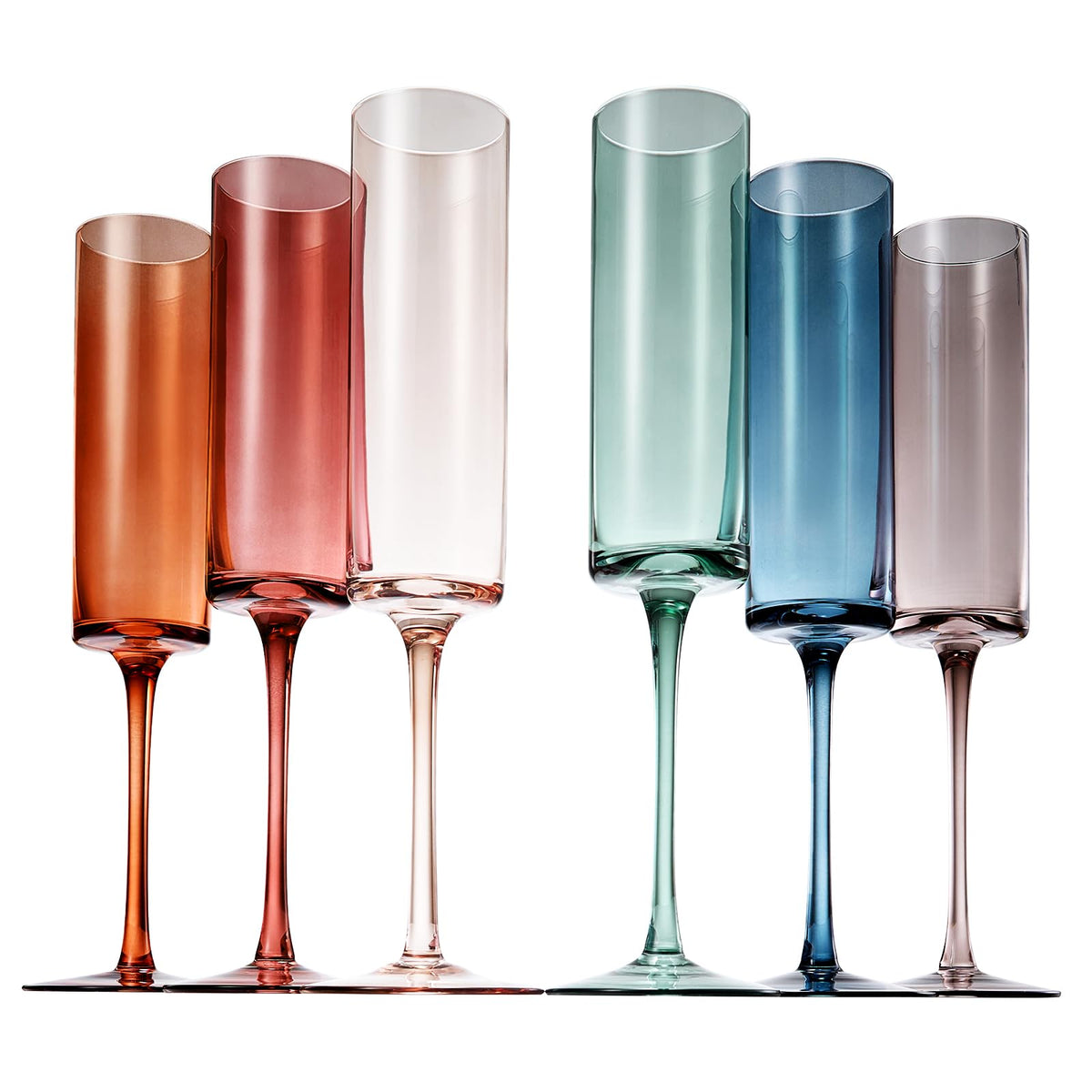 Colored Champagne Flute Stemmed Glasses Set of 6 6oz P4494