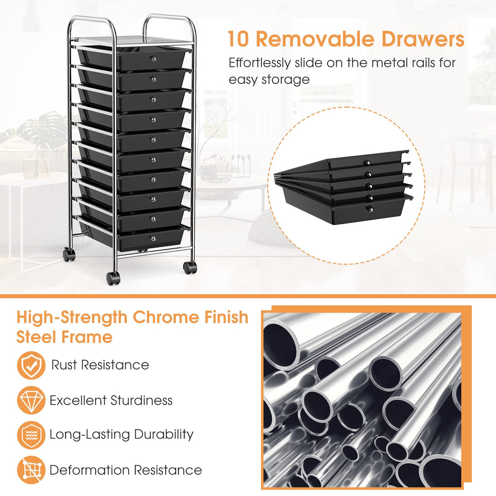 Rolling Utility Cart with 10 Drawers and Lockable Wheels Z222498