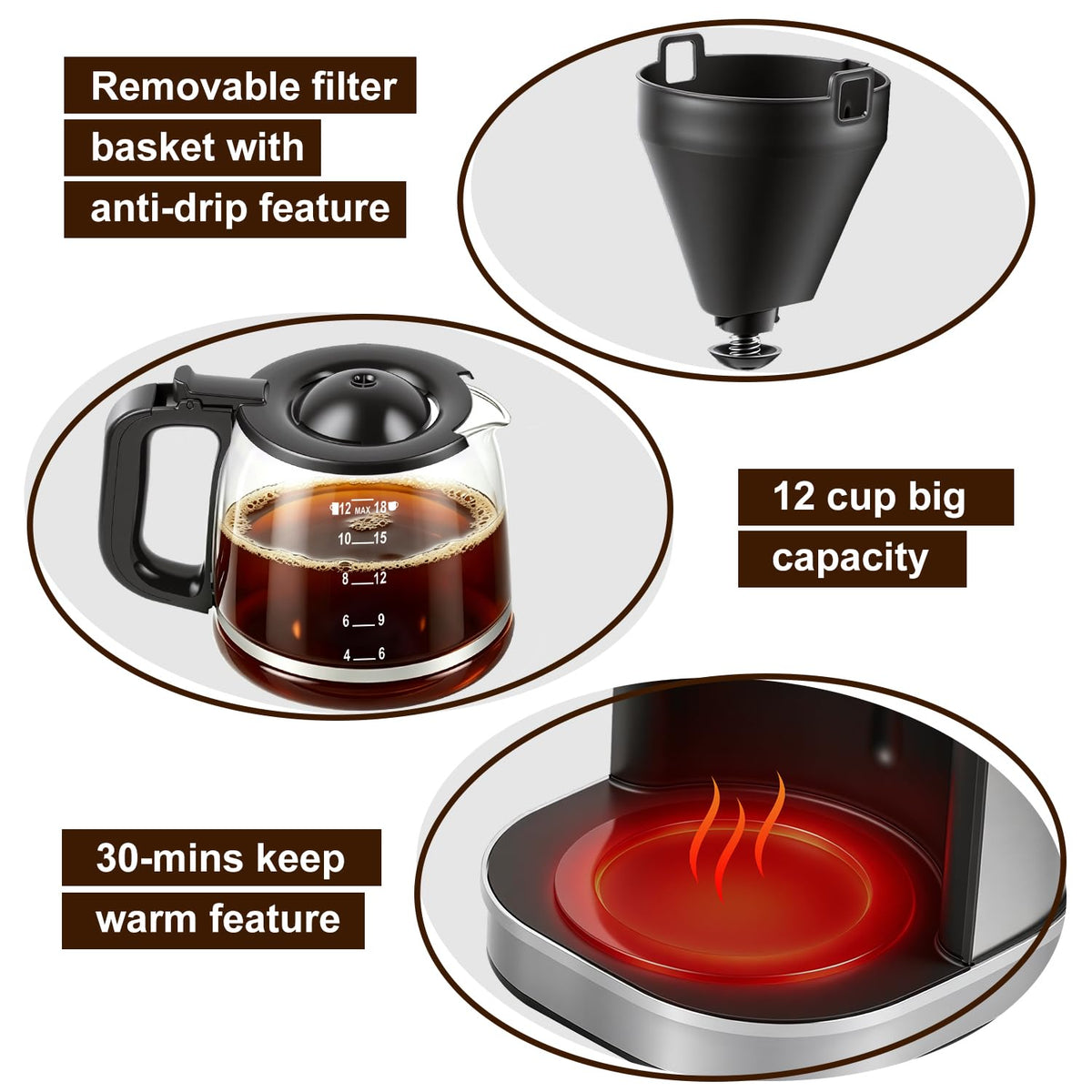 12 Cup Programmable Drip Coffee Maker with Glass Carafe V27323