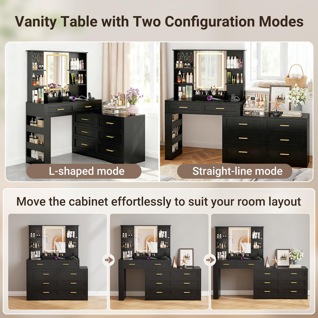 Black Makeup Vanity Desk with Mirror and Lights O949133