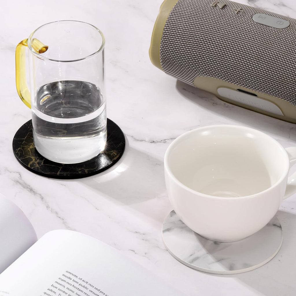 Round Drink Coasters Set of 6 Dual Sided Non-Slip Waterproof Leather M863