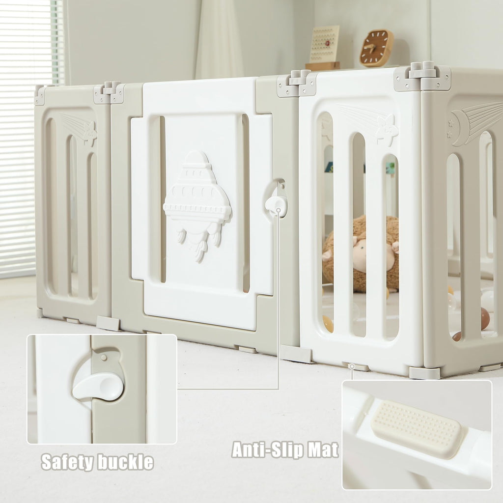 14 Panel Foldable Grey Baby Playpen X496