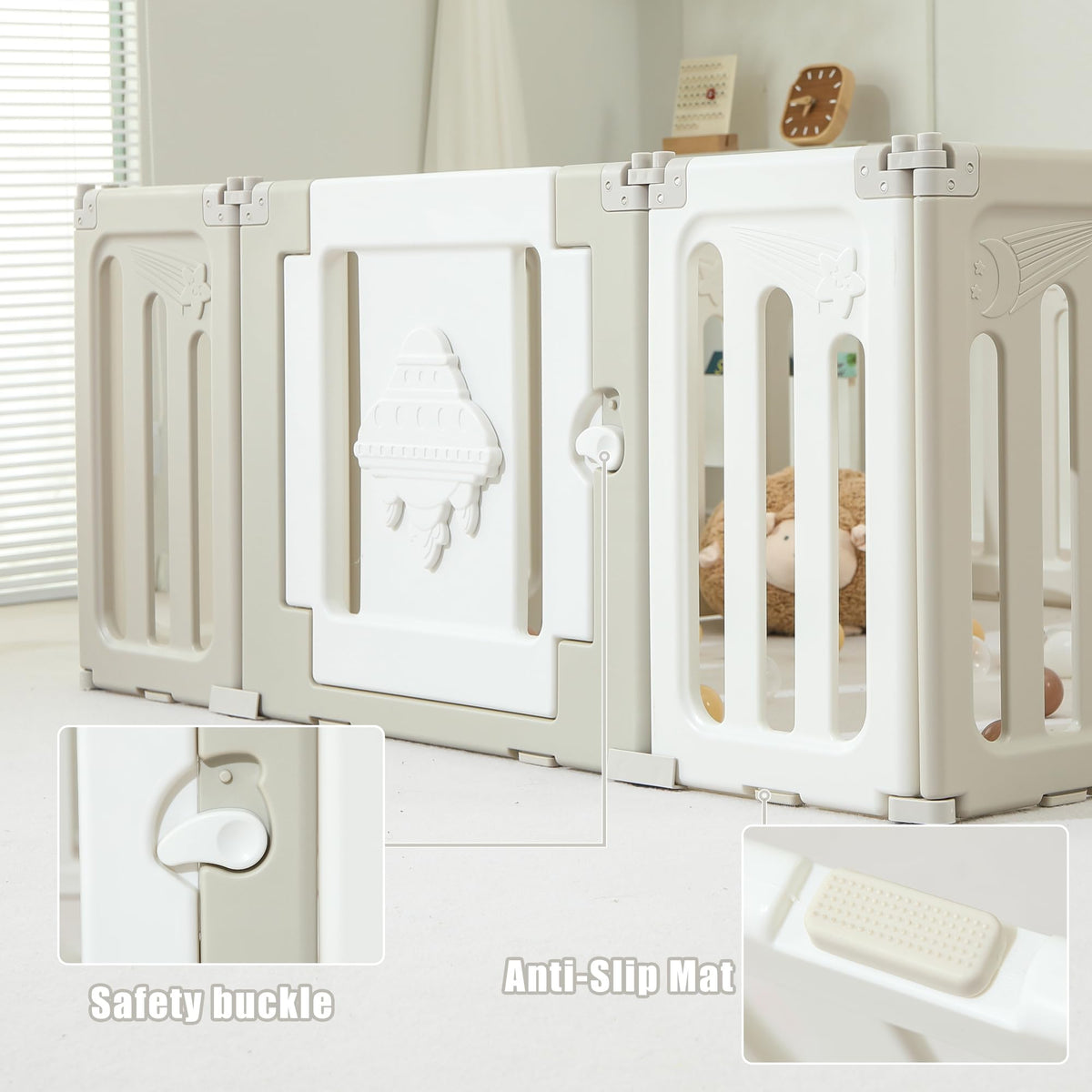 14 Panel Foldable Grey Baby Playpen X496