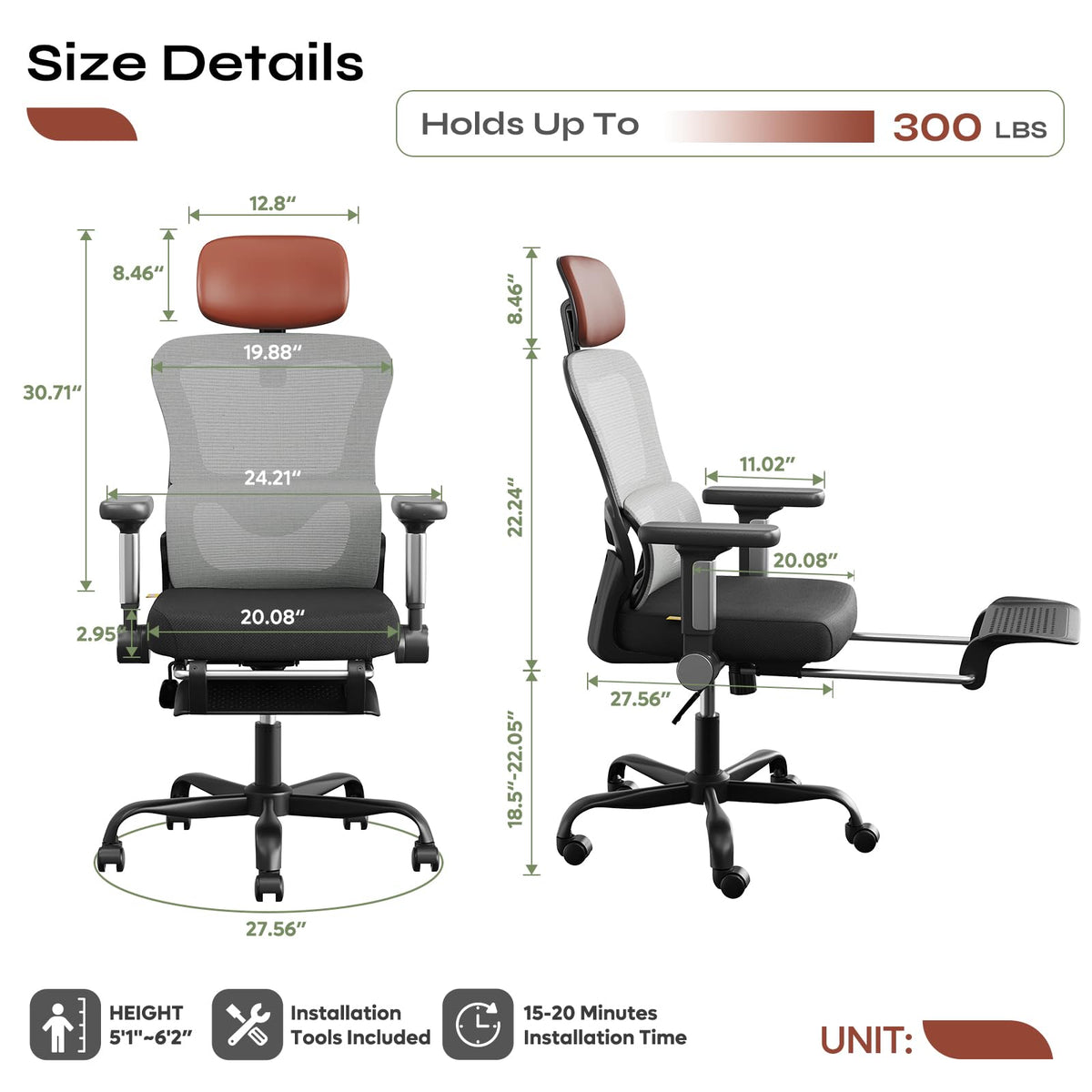 Ergonomic High Back Mesh Office Chair Y389514