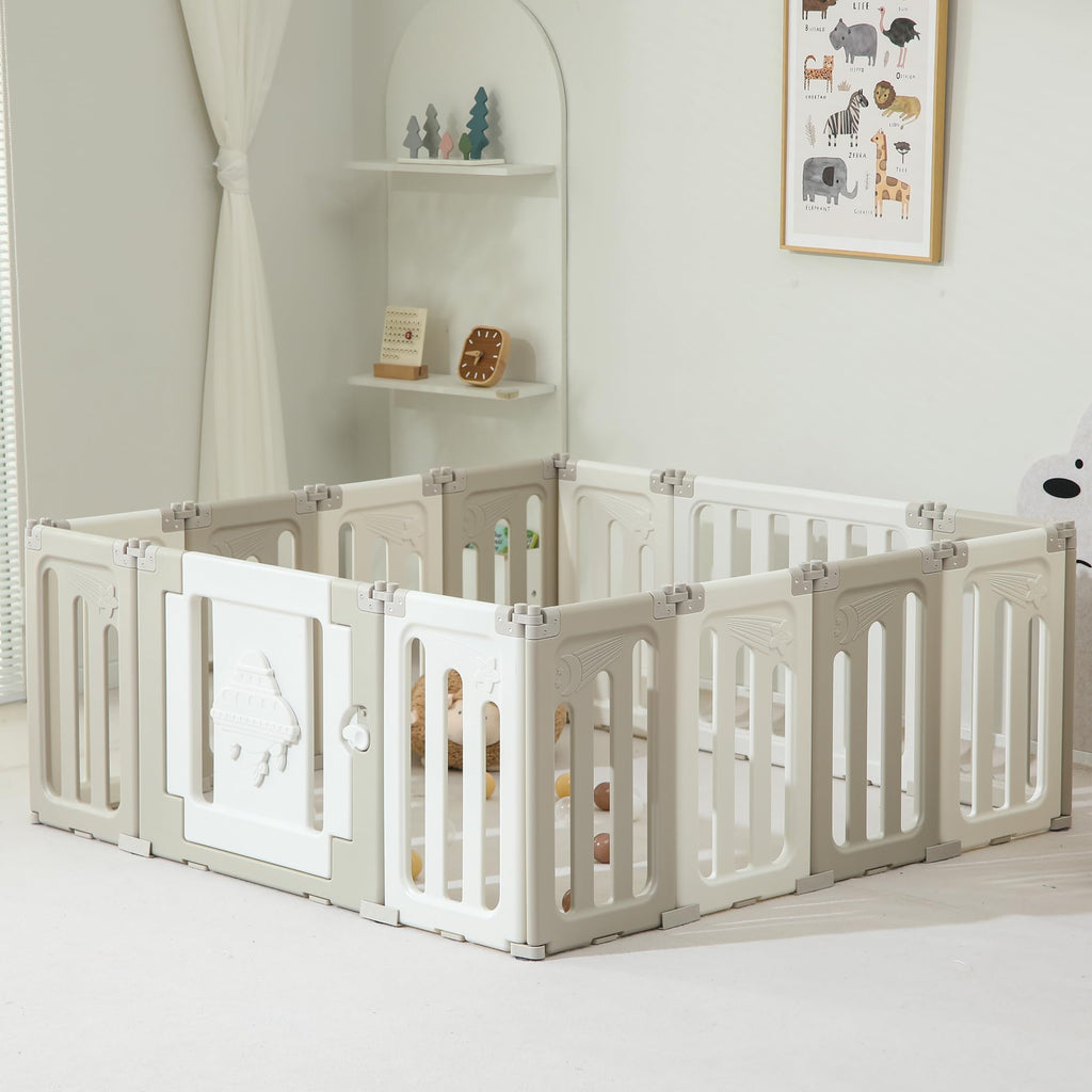 14 Panel Foldable Grey Baby Playpen X496