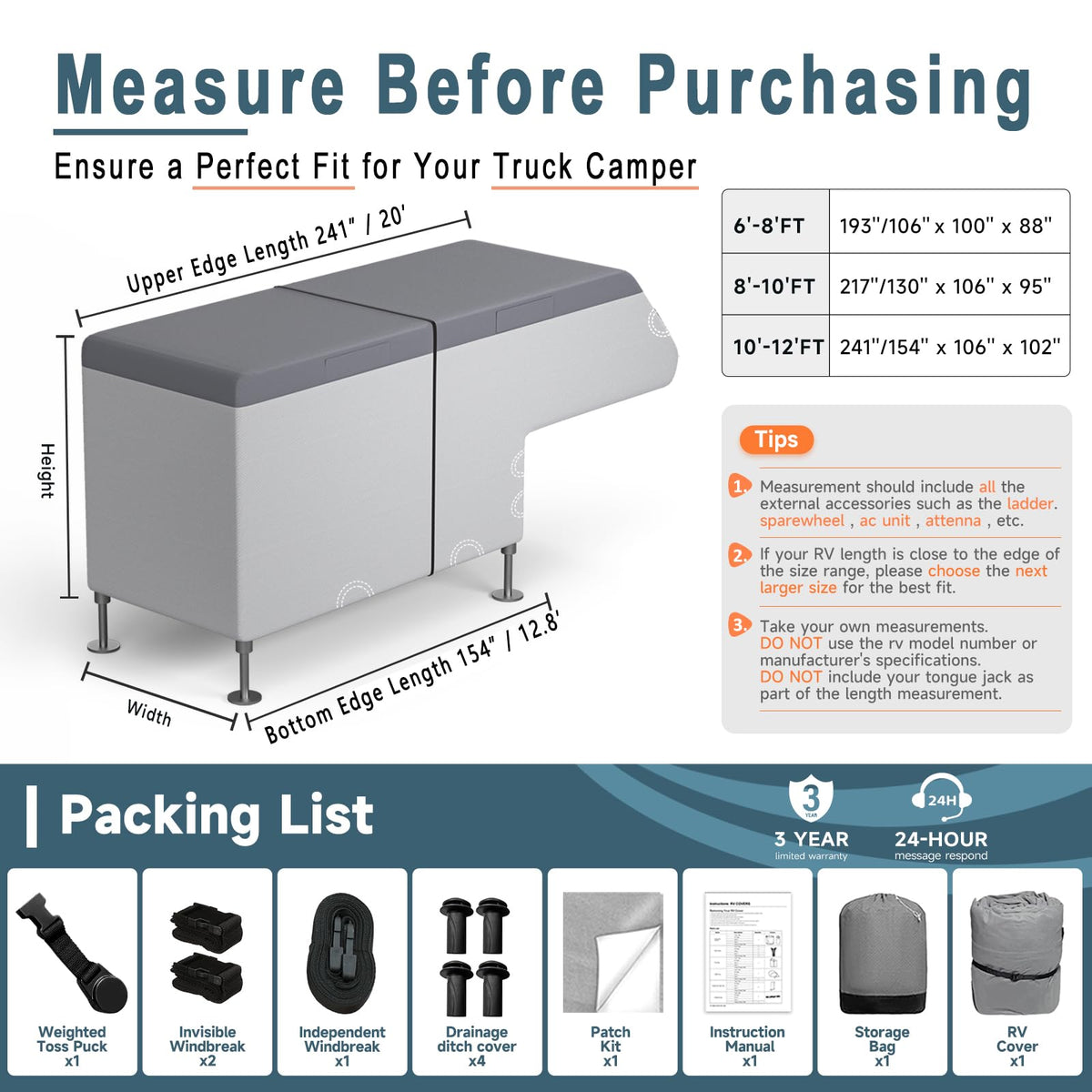 7-Layer Anti-Tear Truck Camper Cover with Gutter Cover R289487
