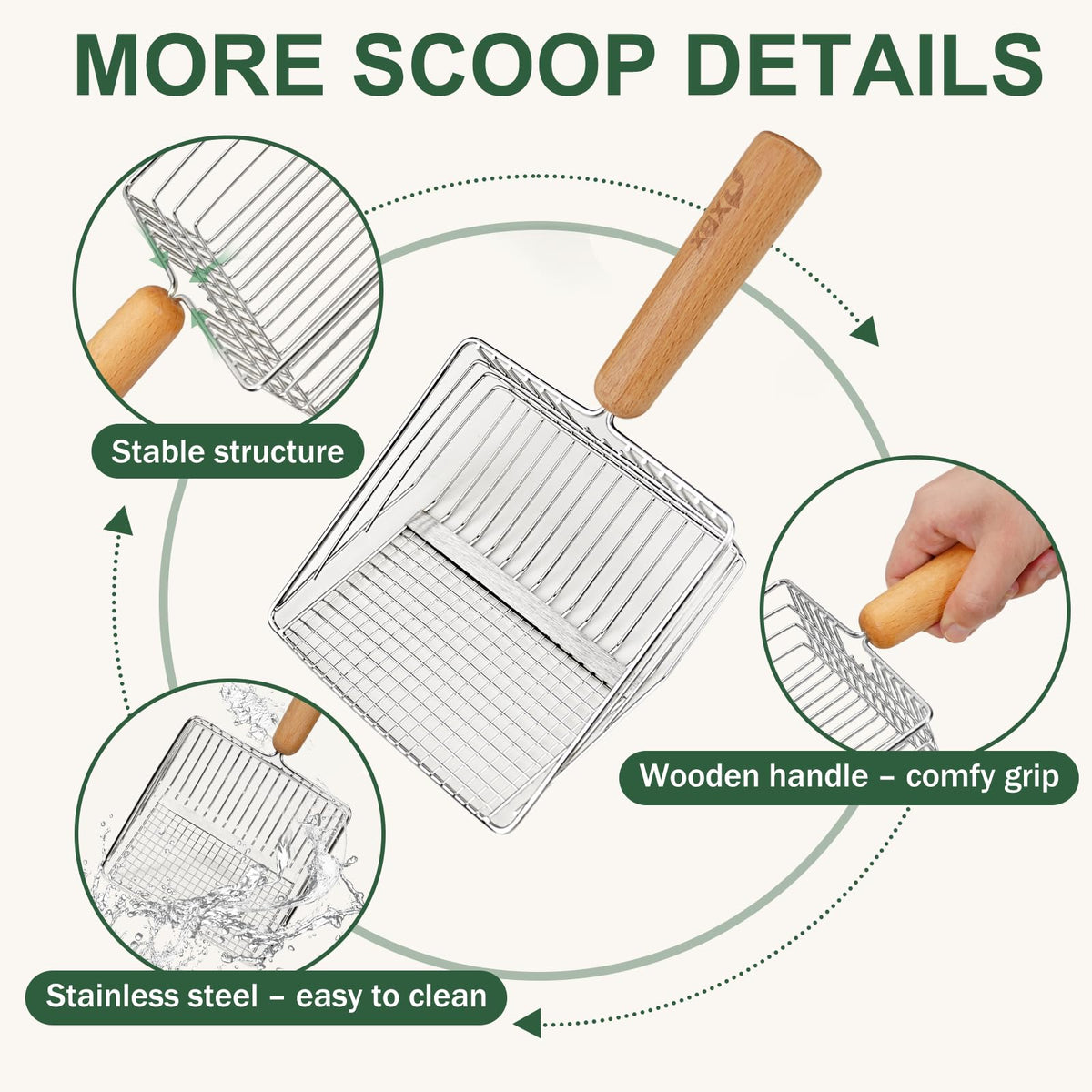 Heavy Duty Stainless Steel Cat Litter Scoop with Holder Y843