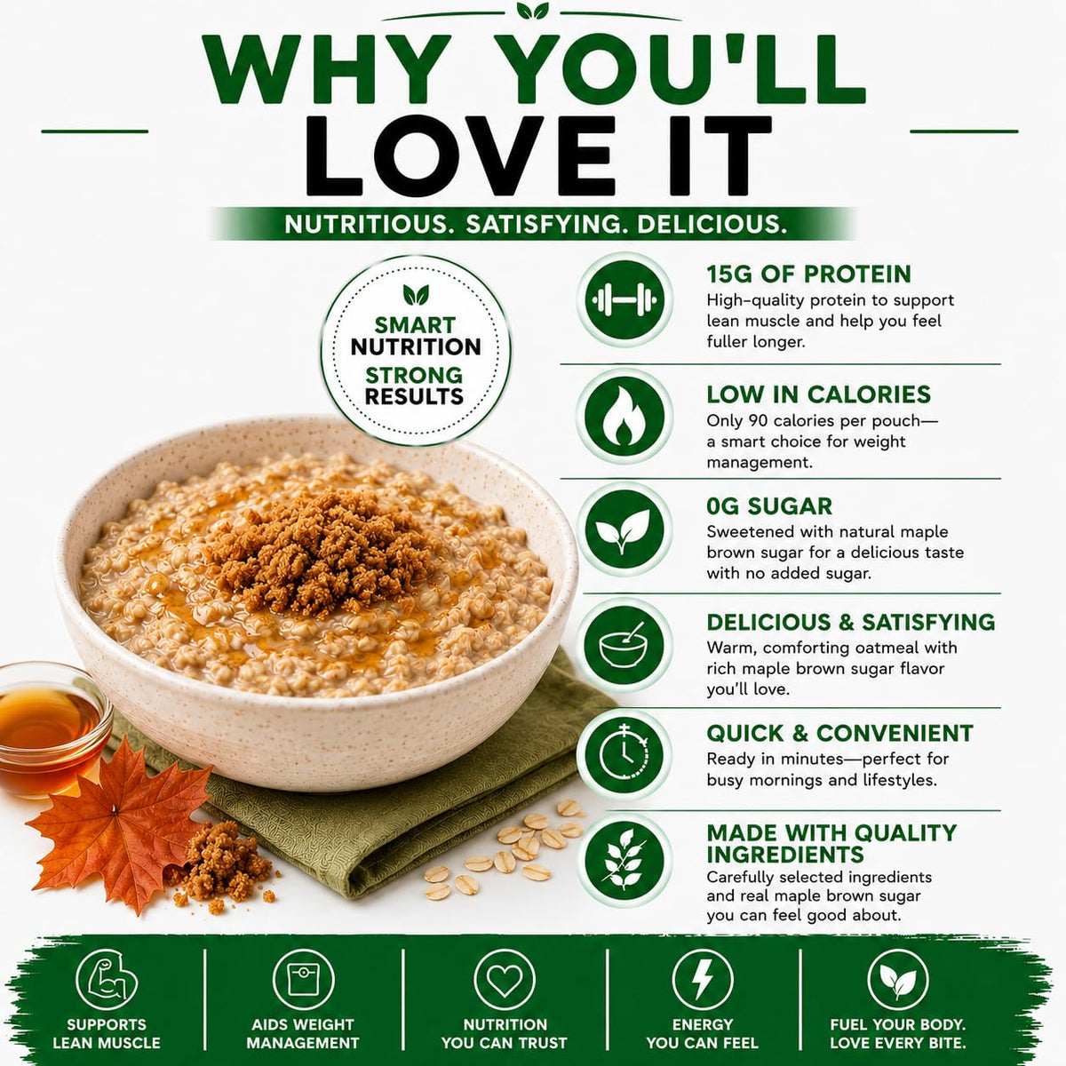 High Protein Instant Oatmeal Mix, 15g Protein, 7 Servings, Maple Brown Sugar V8629