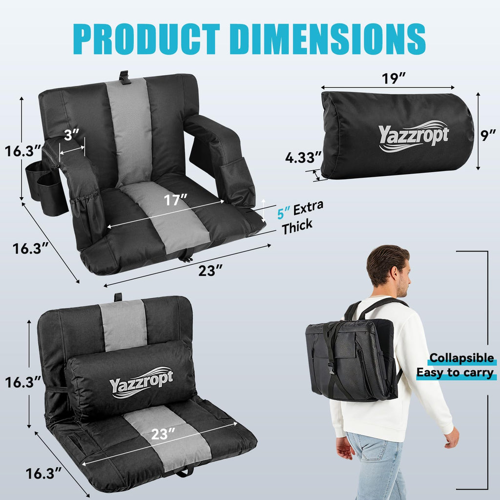 Wide Padded Stadium Seat with Back Support and Cup Holder X900